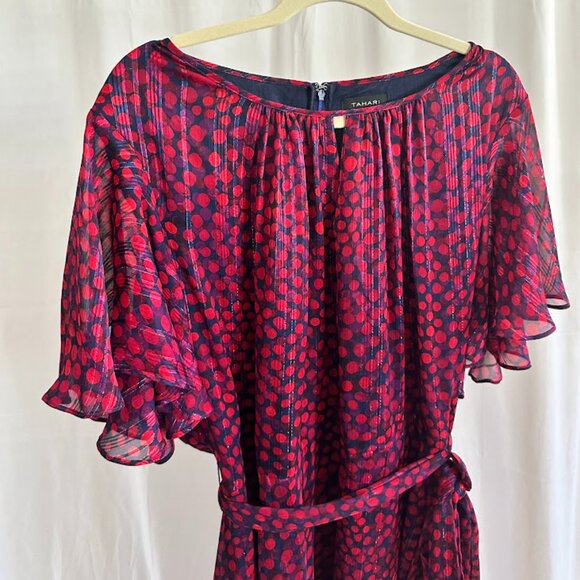 Tahari ASL Women's Plus 24W Navy dress with red/purple polka dots - Picture 7 of 11